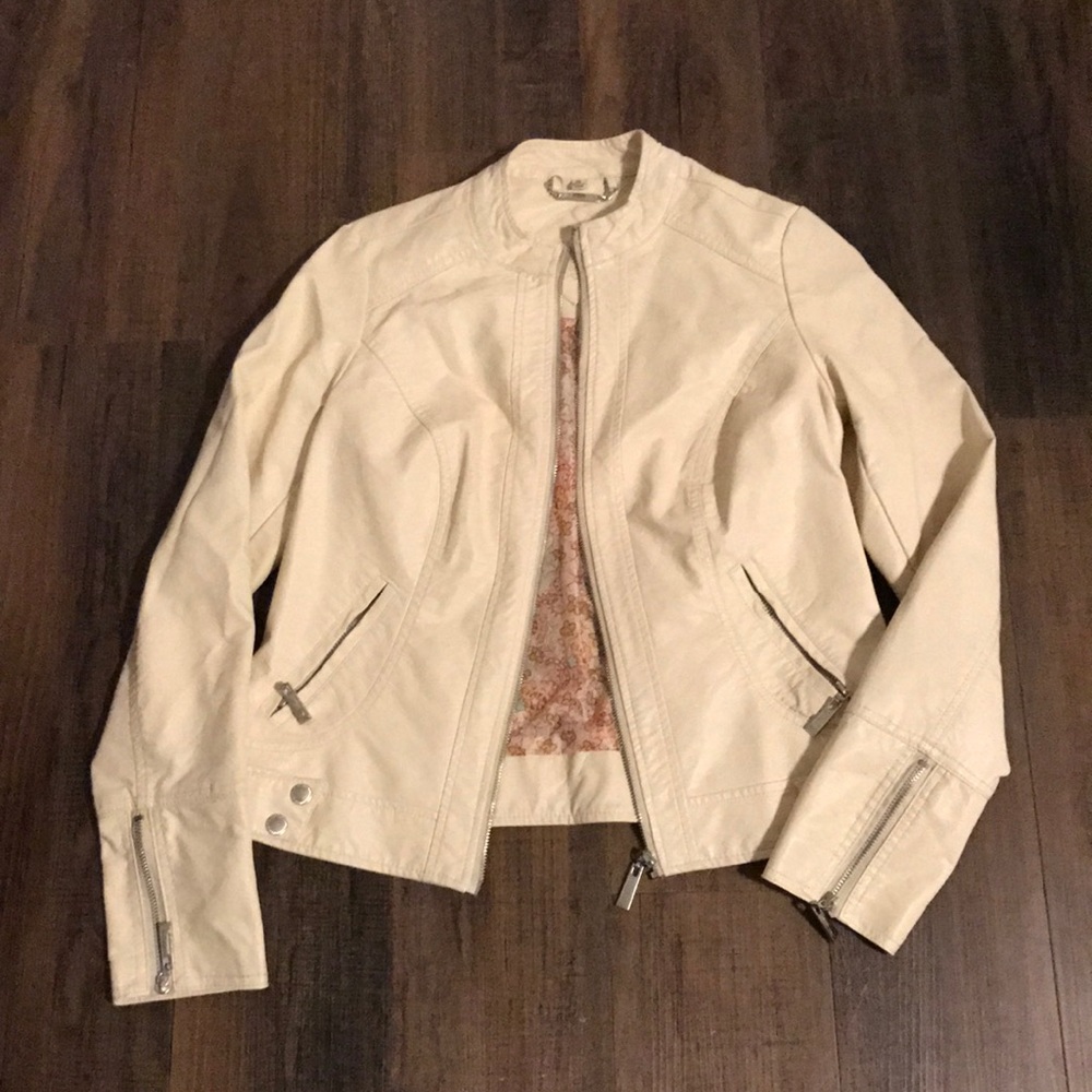 Cream vegan leather Moto jacket